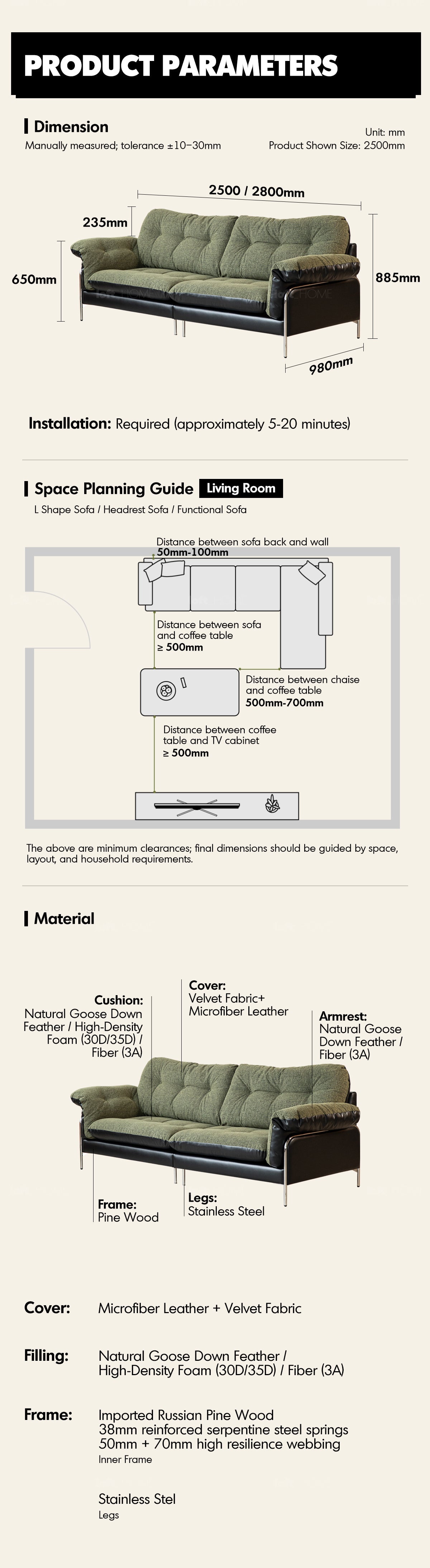 more product details and feature of Vintage Microfiber Leather And Fabric 4 Seater Sofa OASIS