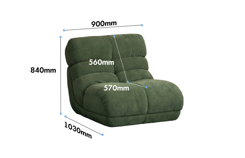 dimension detail diagram of Vintage Chenille Velvet Fabric 1 Seater Sofa RIDGE