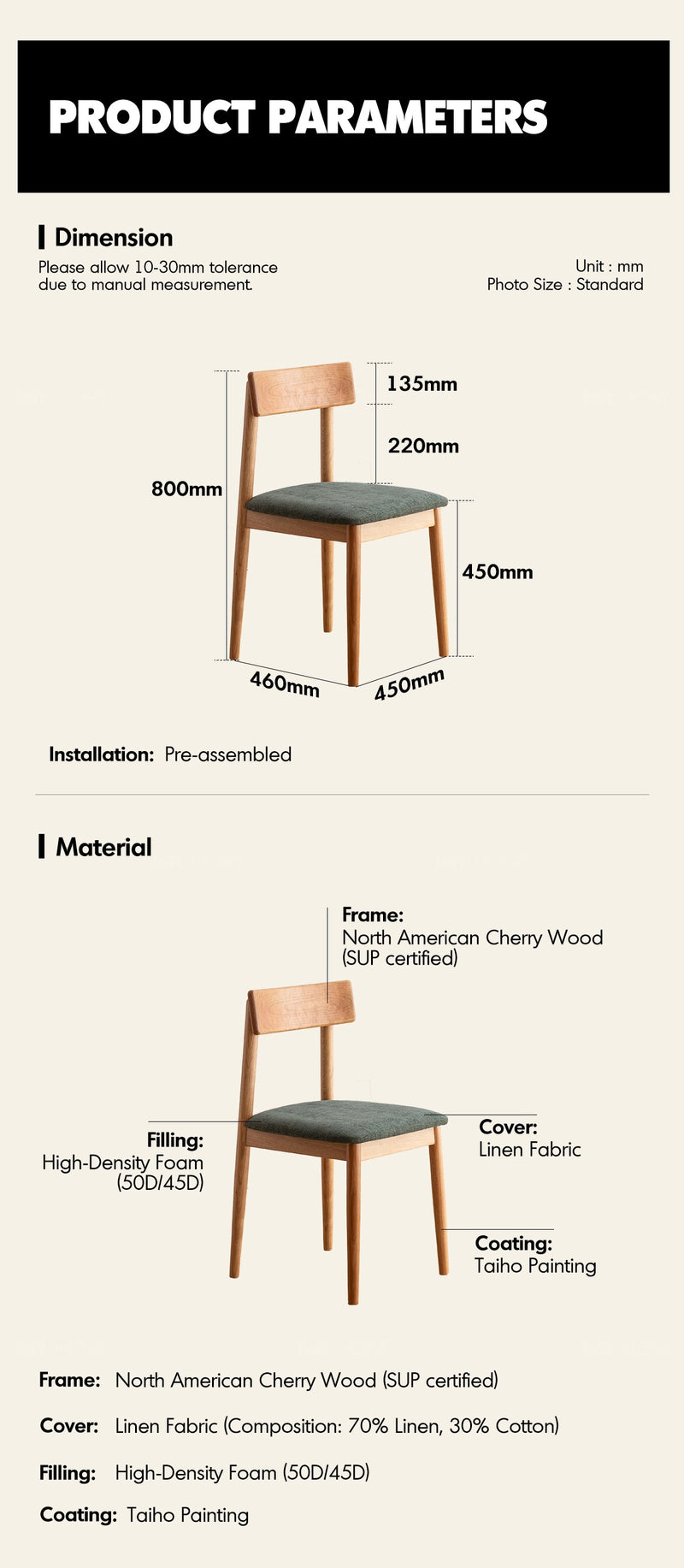 more product details and feature of Scandinavian Cherry Wood Mixed Weave Fabric Dining Chair GREEN