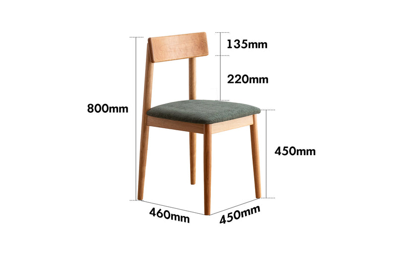 dimension detail diagram of Scandinavian Cherry Wood Mixed Weave Fabric Dining Chair GREEN