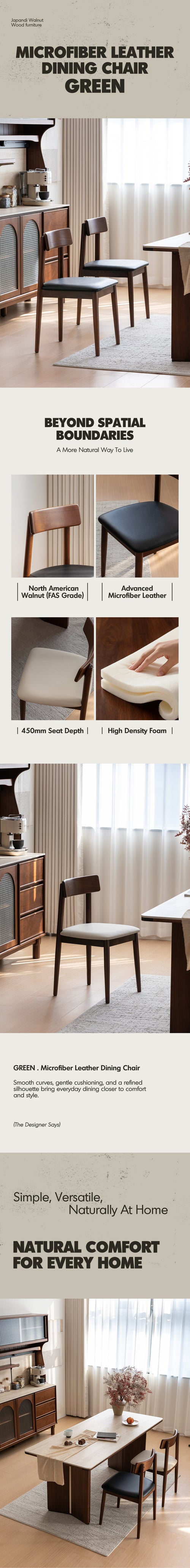 Japandi Walnut Wood Microfiber Leather Dining Chair GREEN Good to Know Preview-1