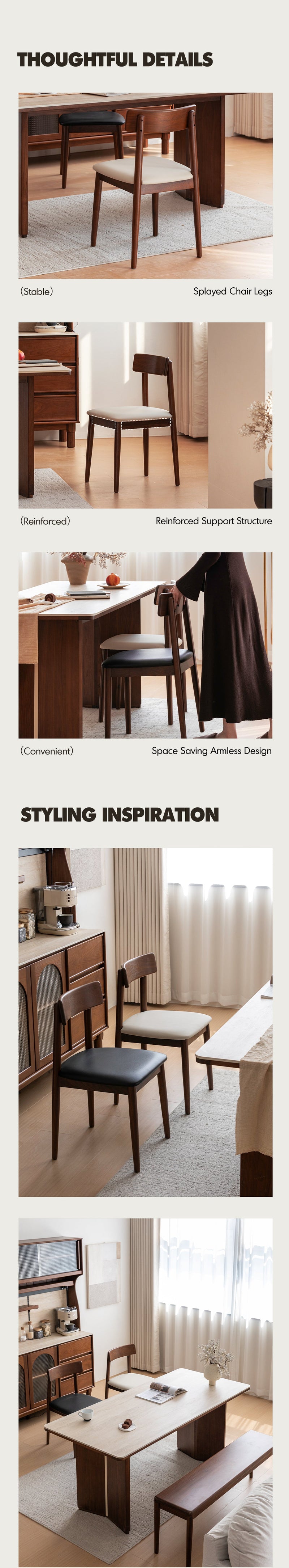 more product details and feature of Japandi Walnut Wood Microfiber Leather Dining Chair GREEN