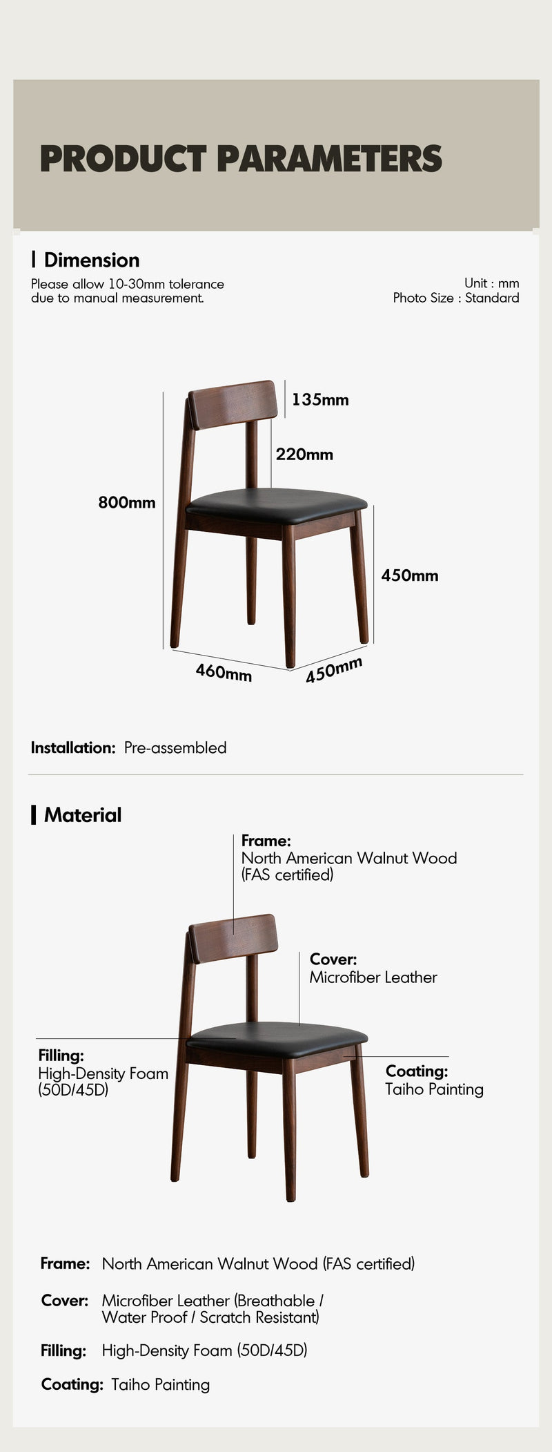 more product details and feature of Japandi Walnut Wood Microfiber Leather Dining Chair GREEN