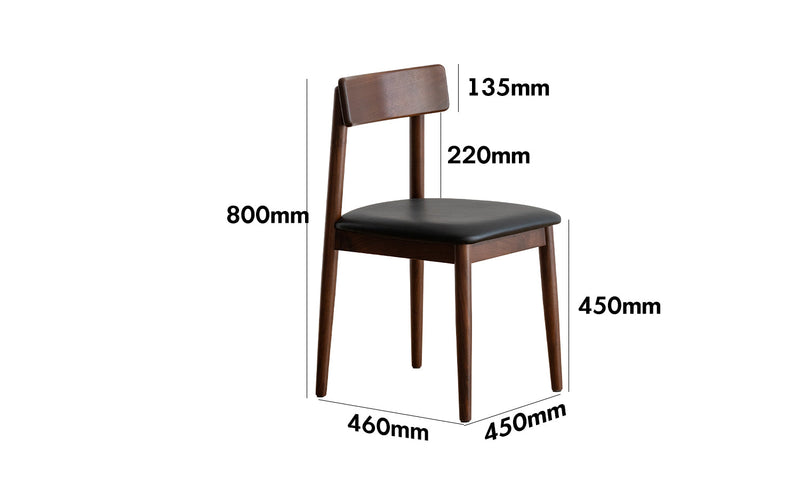 dimension detail diagram of Japandi Walnut Wood Microfiber Leather Dining Chair GREEN