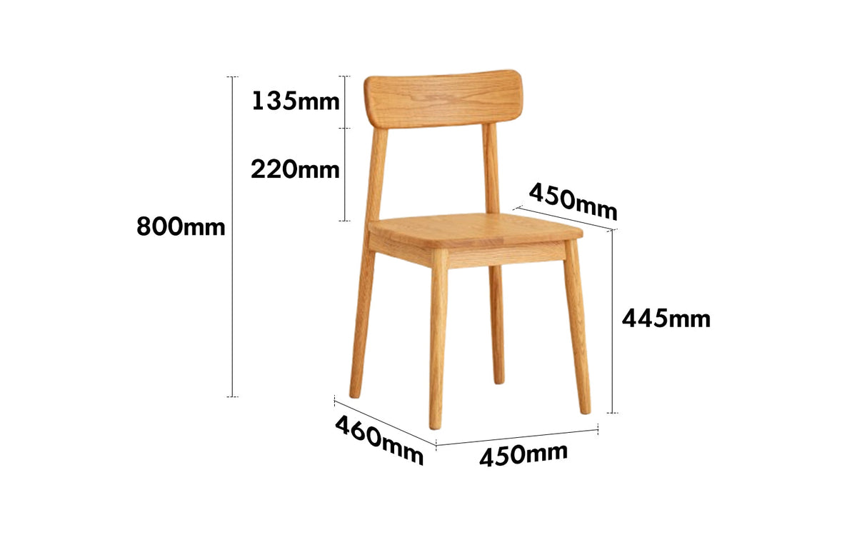 Scandinavian Oak Wood  Dining Chair GREEN Size Chart
