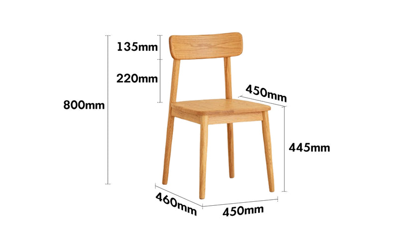 Scandinavian Oak Wood  Dining Chair GREEN Size Chart