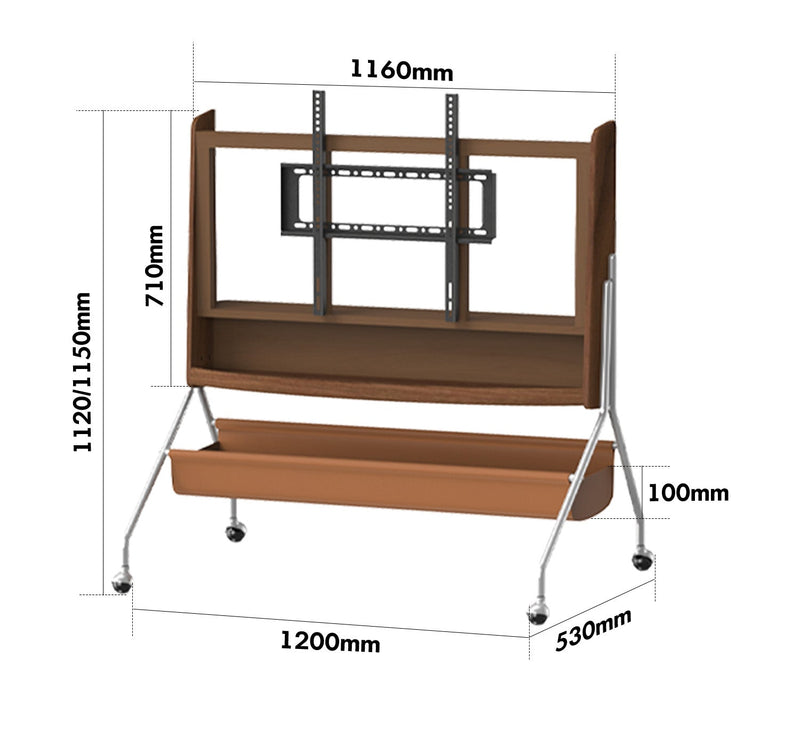 dimension detail diagram of Japandi Walnut Wood TV Hanger SERENO