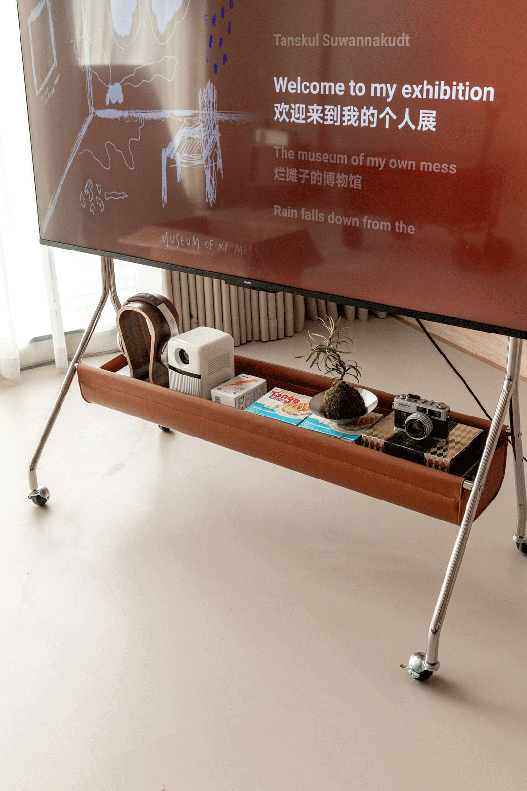 Japandi walnut wood tv hanger sereno situational feels.