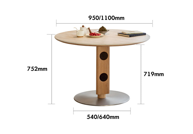 dimension detail diagram of Scandinavian Cherry Wood Sintered Stone Round Dining Table TIMELESS