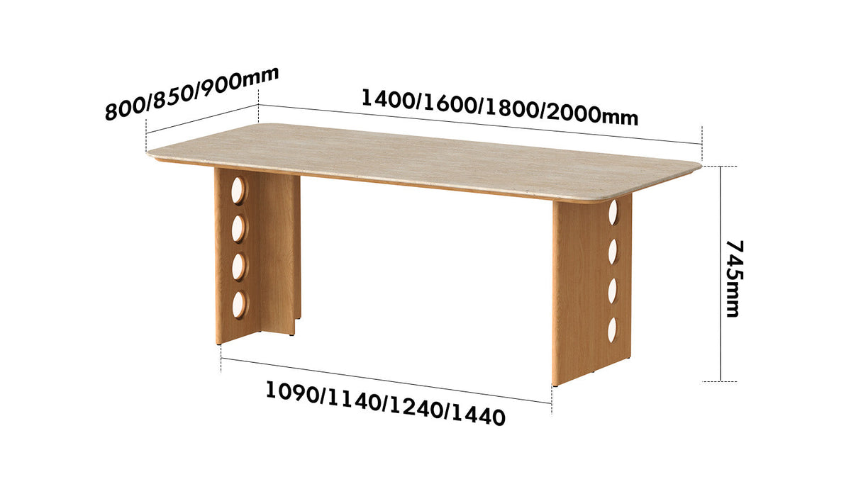 dimension detail diagram of Scandinavian Oak Wood Sintered Stone Dining Table TIMELESS