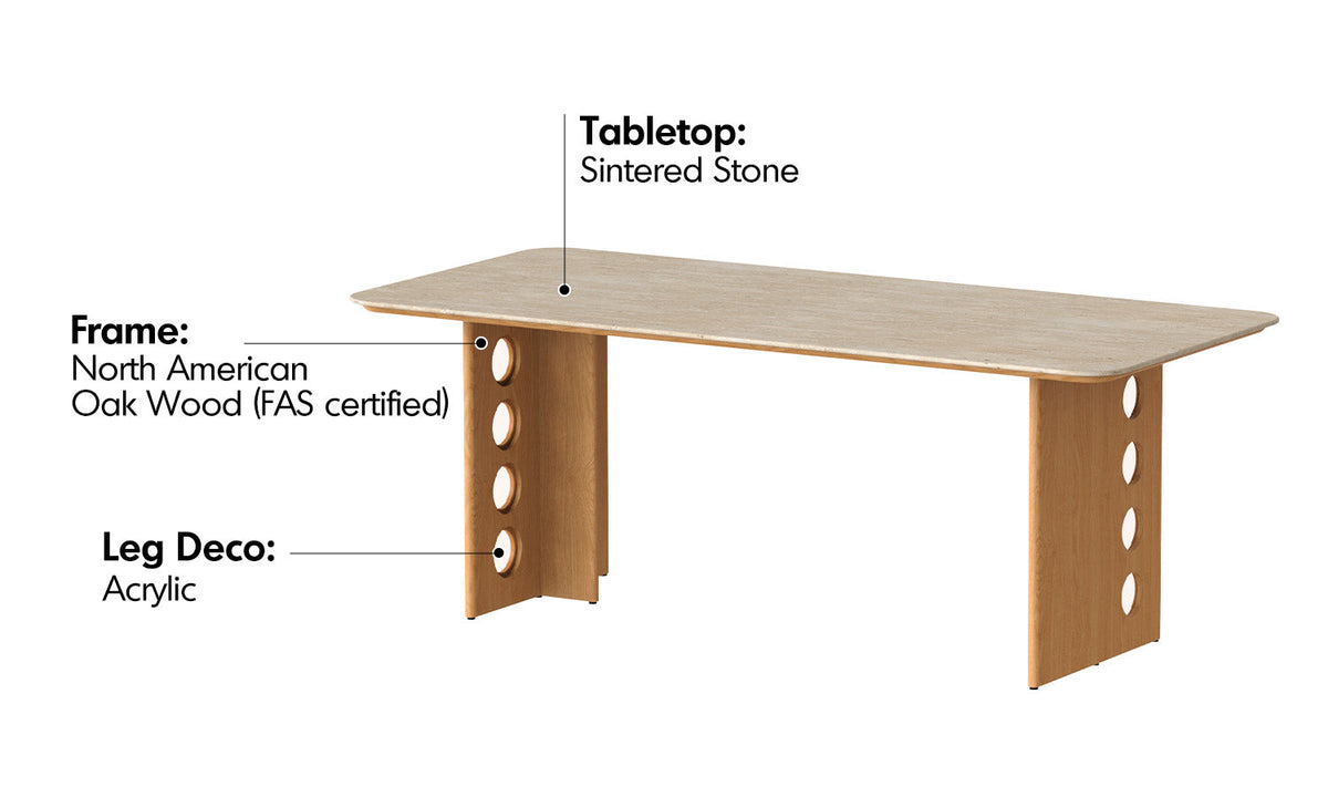 more material details of Scandinavian Oak Wood Sintered Stone Dining Table TIMELESS