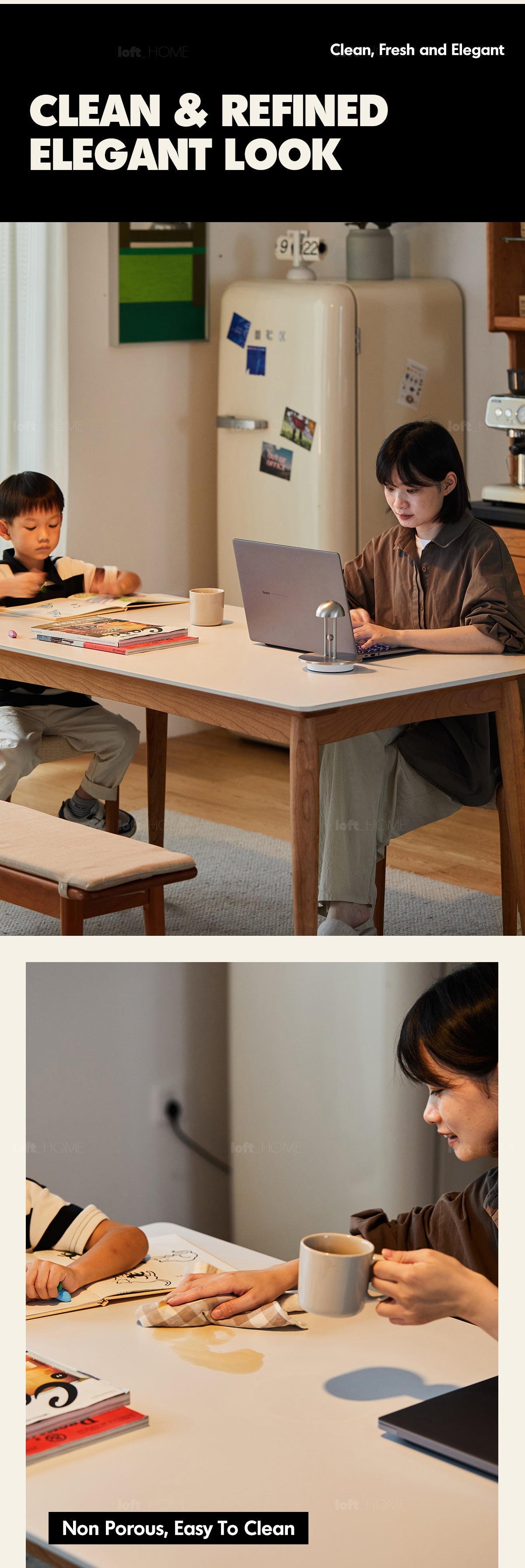 more product details and feature of Scandinavian Oak Wood Sintered Stone Dining Table GREEN