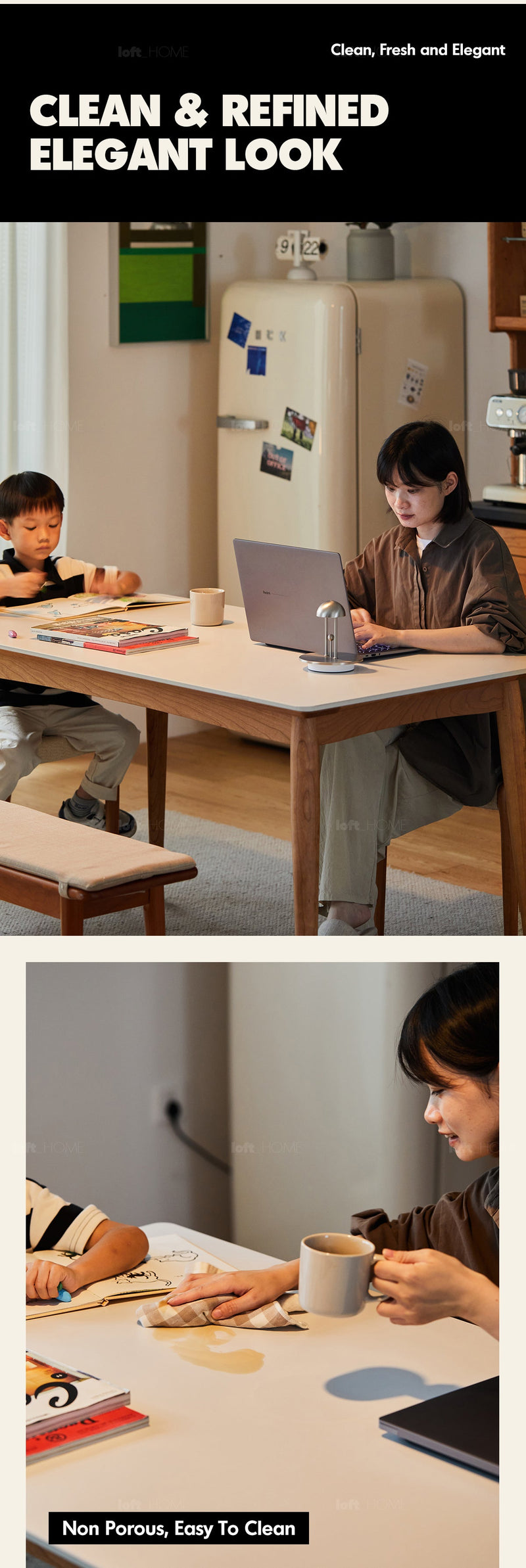 more product details and feature of Scandinavian Oak Wood Sintered Stone Dining Table GREEN