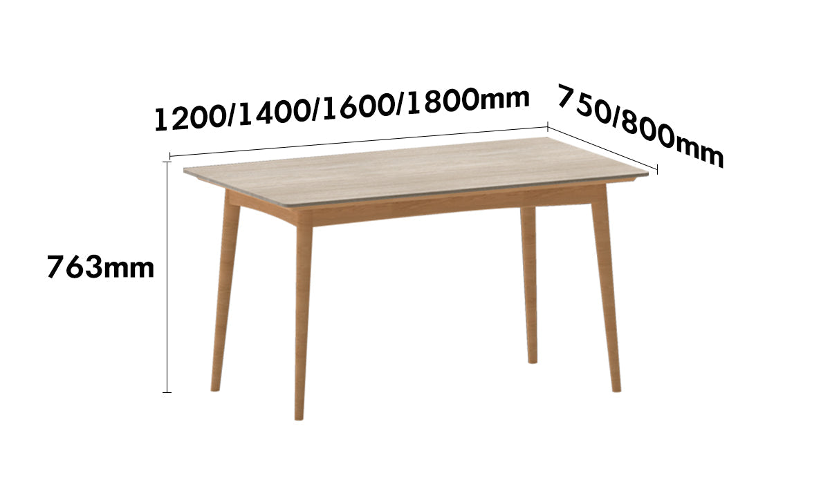 dimension detail diagram of Scandinavian Oak Wood Sintered Stone Dining Table GREEN