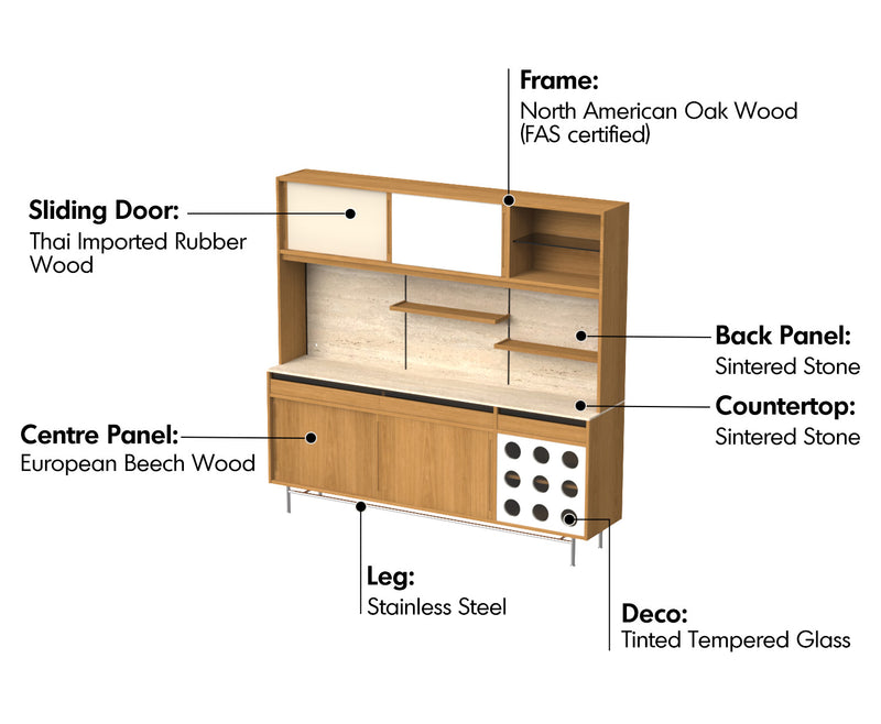 more material details of Scandinavian Oak Wood Sintered Stone Storage Side Cabinet TIMELESS