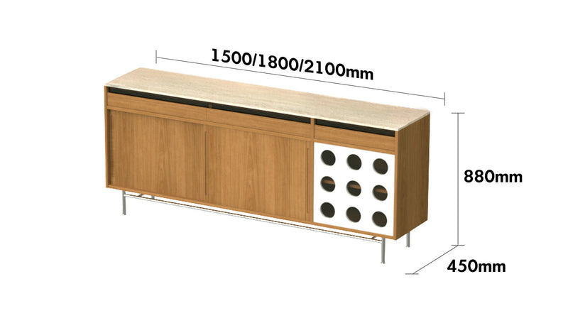dimension detail diagram of Scandinavian Oak Wood Sintered Stone Cabinet TIMELESS