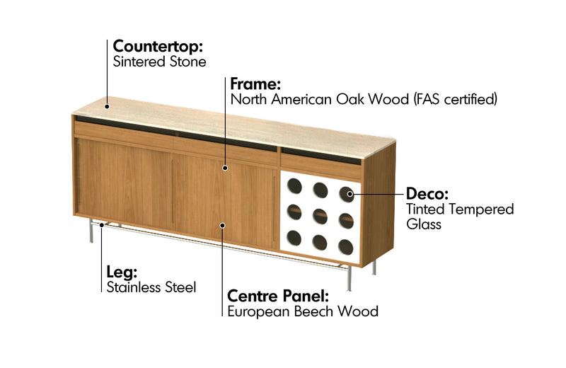 more material details of Scandinavian Oak Wood Sintered Stone Cabinet TIMELESS