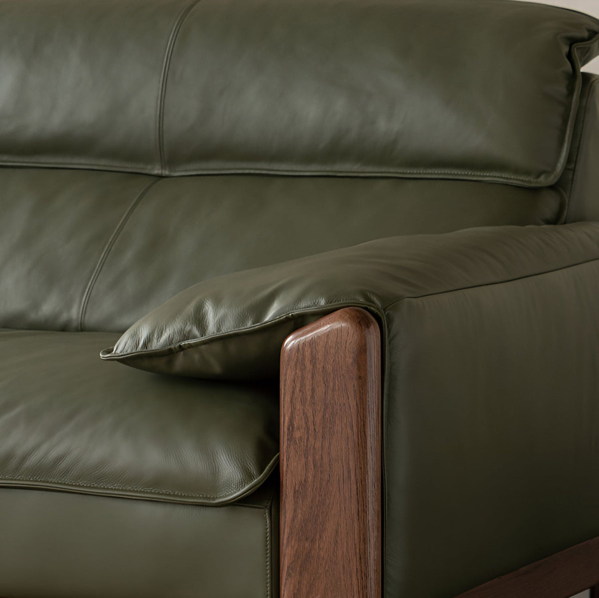 more color details of Japandi Oak Wood Genuine Leather 3 Seater Sofa KAPE