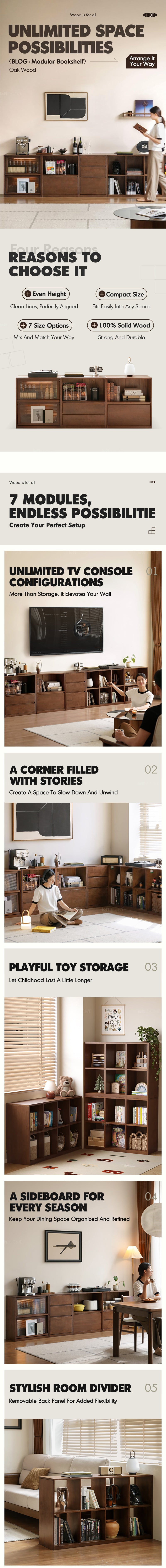 more product details and feature of Japandi Oak Wood Modular Bookshelf BLOG