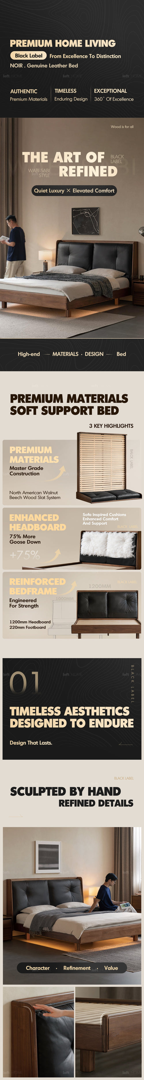Japandi Walnut Wood Genuine Leather Bed NOIR Good to Know Preview-1