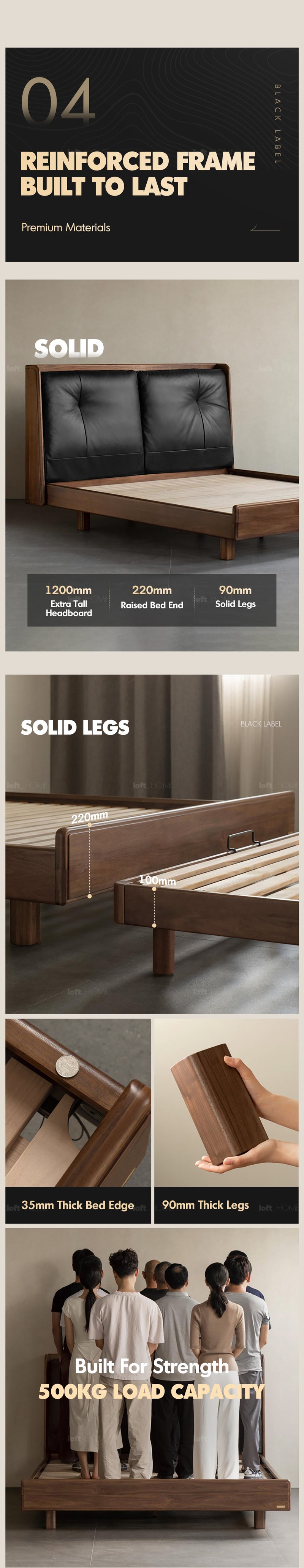 more product details and feature of Japandi Walnut Wood Genuine Leather Bed NOIR