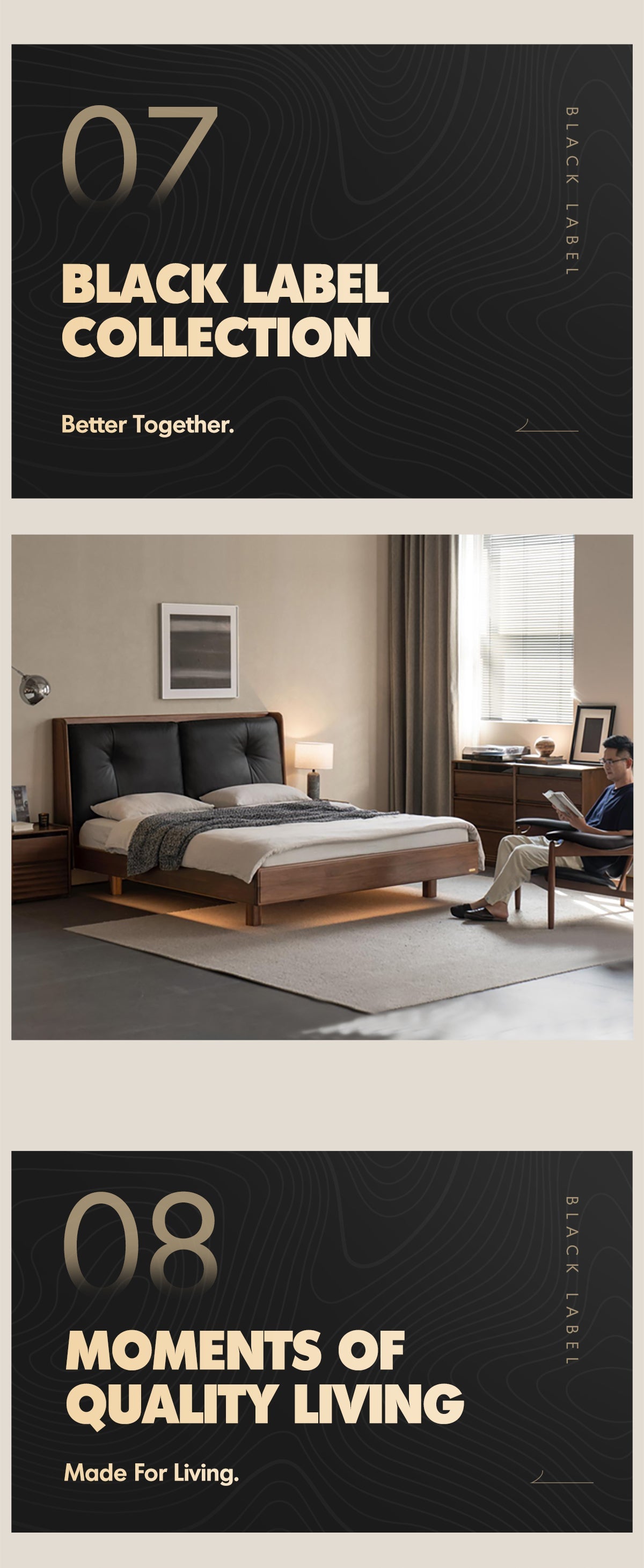 more product details and feature of Japandi Walnut Wood Genuine Leather Bed NOIR