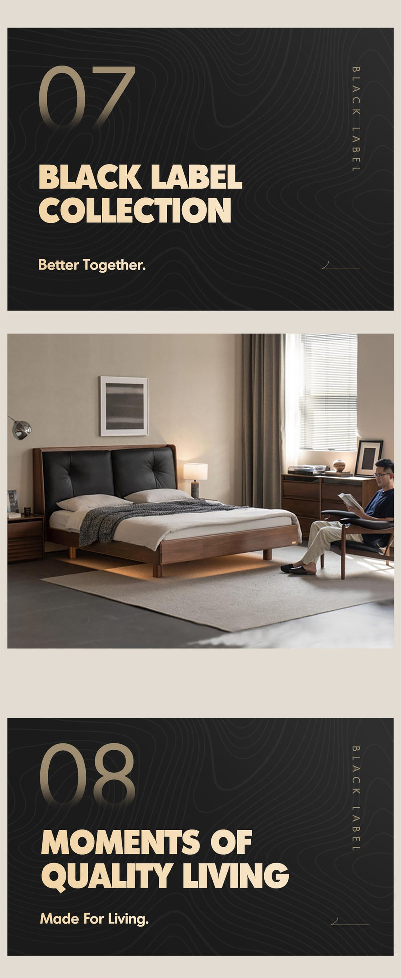 more product details and feature of Japandi Walnut Wood Genuine Leather Bed NOIR