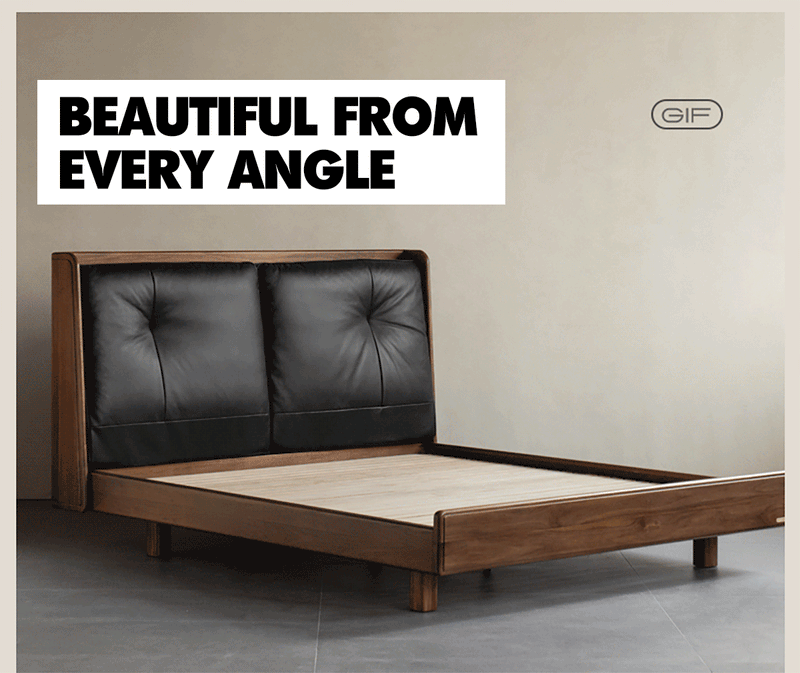 more product details and feature of Japandi Walnut Wood Genuine Leather Bed NOIR