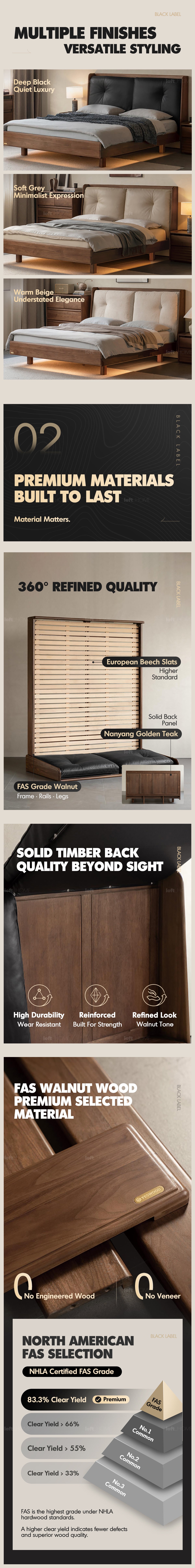 Japandi Walnut Wood Genuine Leather Bed NOIR More Details and Instruction_3