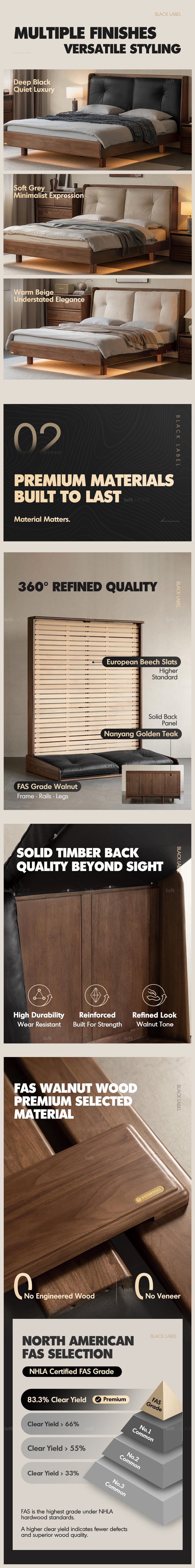 Japandi Walnut Wood Genuine Leather Bed NOIR More Details and Instruction_3