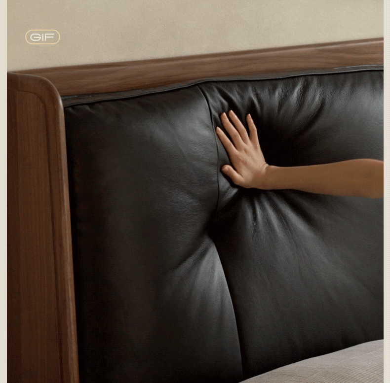 more product details and feature of Japandi Walnut Wood Genuine Leather Bed NOIR