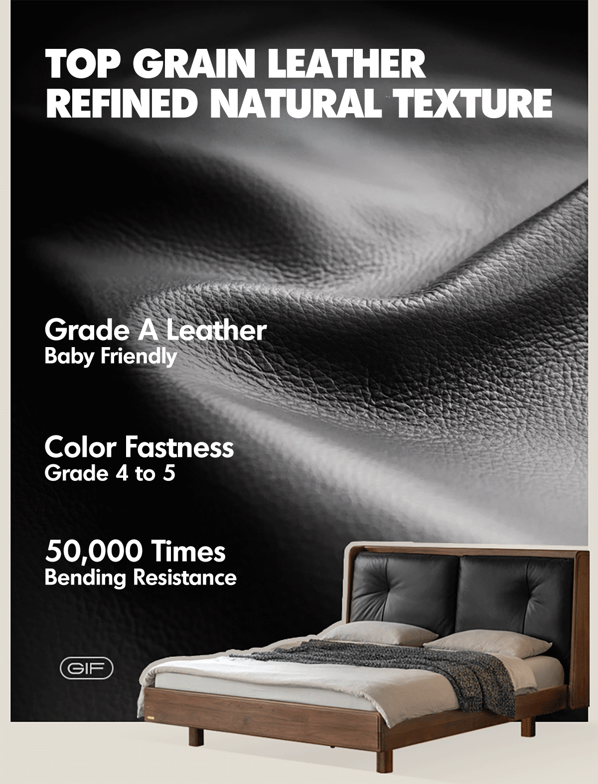 more product details and feature of Japandi Walnut Wood Genuine Leather Bed NOIR