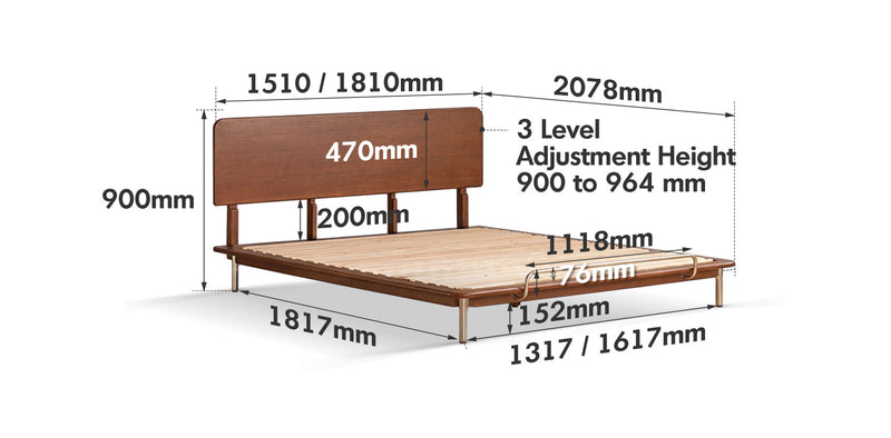 dimension detail diagram of Bauhaus Boxwood Bed AMERICANO