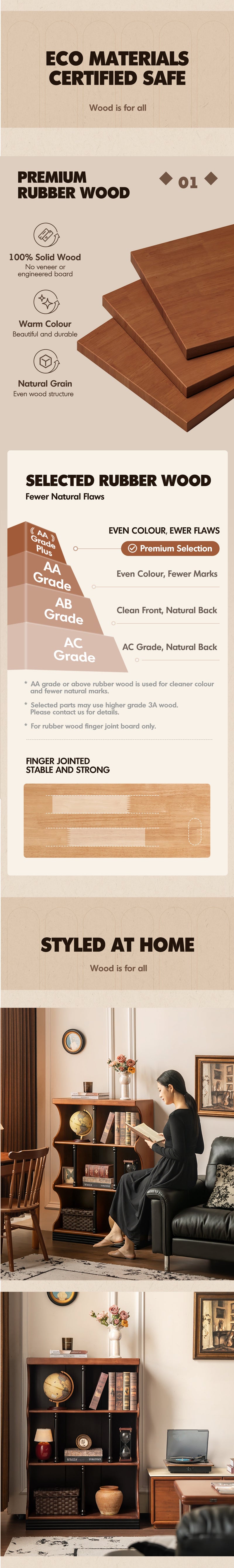 Vintage Rubber Wood Bookshelf HADID More Details and Instruction_3