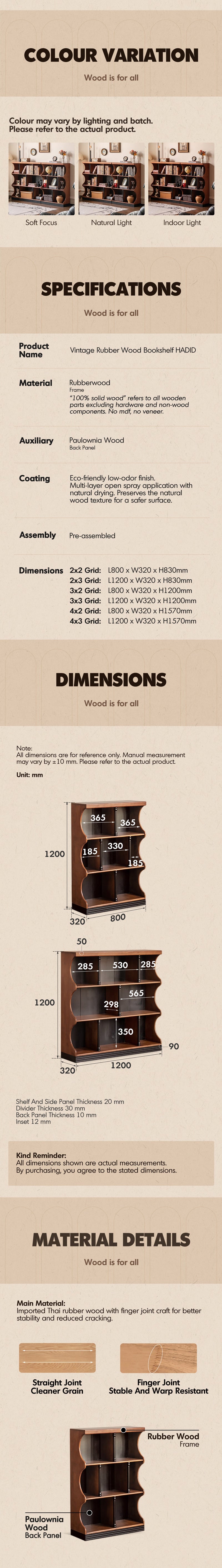 Vintage Rubber Wood Bookshelf HADID More Details and Instruction_4