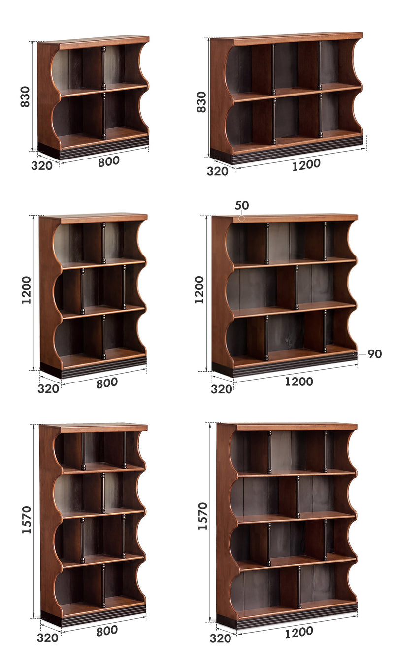 dimension detail diagram of Vintage Rubber Wood Bookshelf HADID