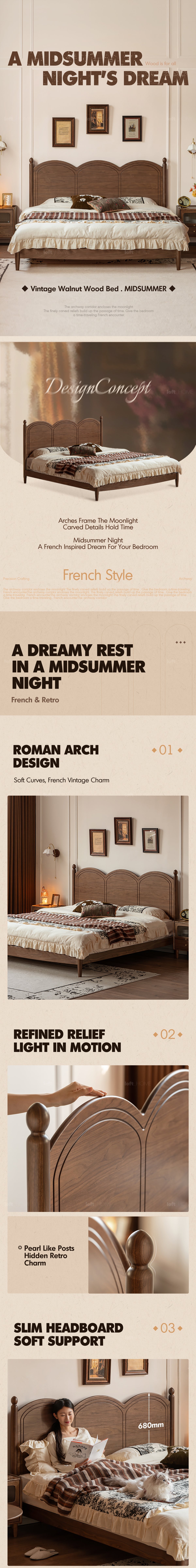 more product details and feature of Vintage Walnut Wood Bed MIDSUMMER