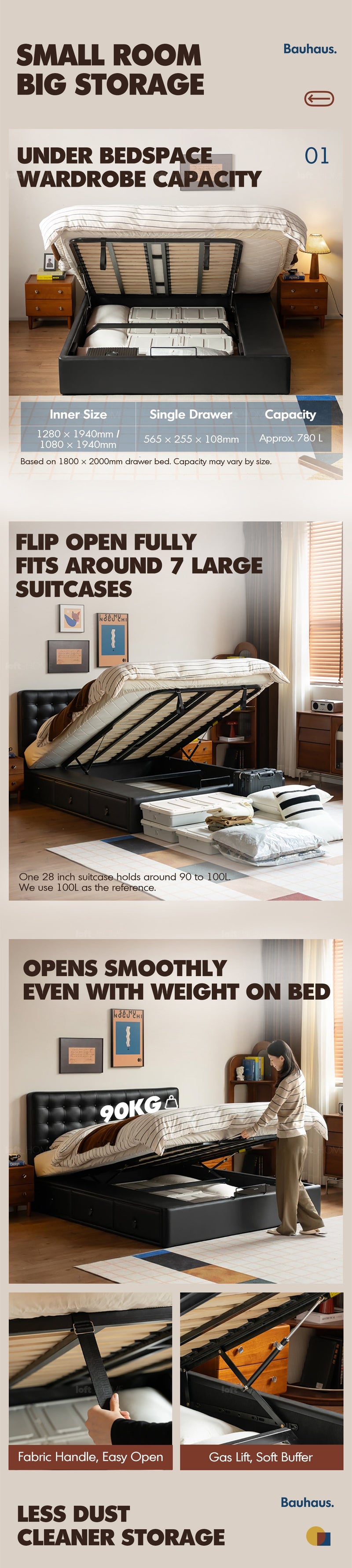 more product details and feature of Vintage Genuine Leather Storage Bed WAFFLE