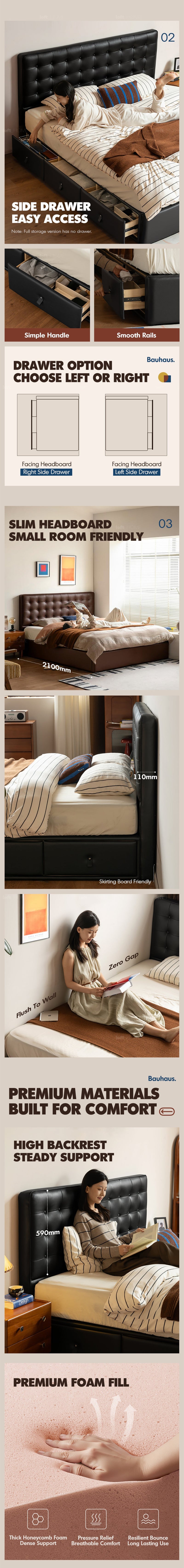 more product details and feature of Vintage Genuine Leather Storage Bed WAFFLE