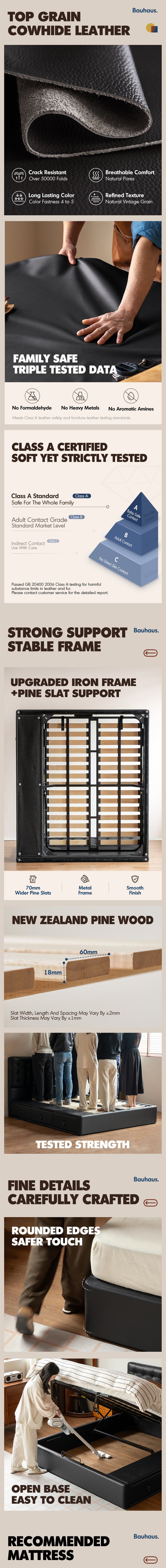more product details and feature of Vintage Genuine Leather Storage Bed WAFFLE