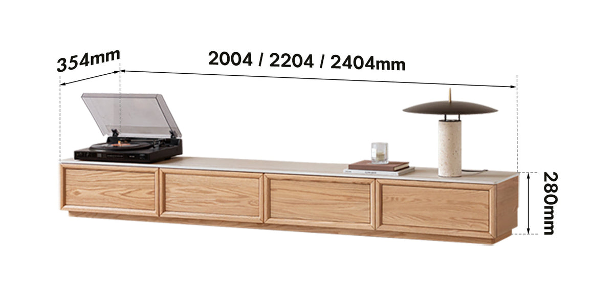 dimension detail diagram of Scandinavian Oak Wood TV Console ROCKWELL