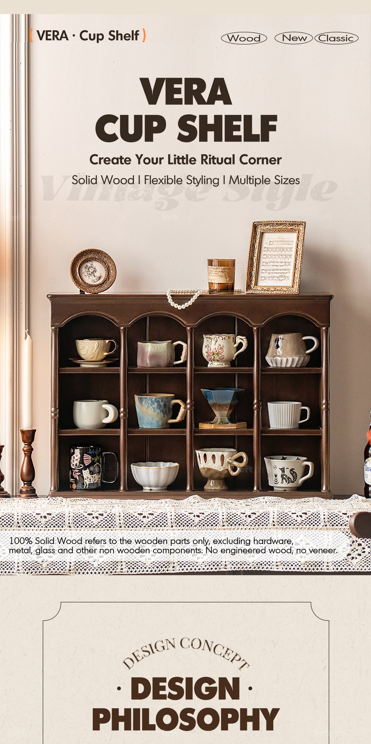 more product details and feature of Vintage Boxwood Wood Cup Shelf VERA