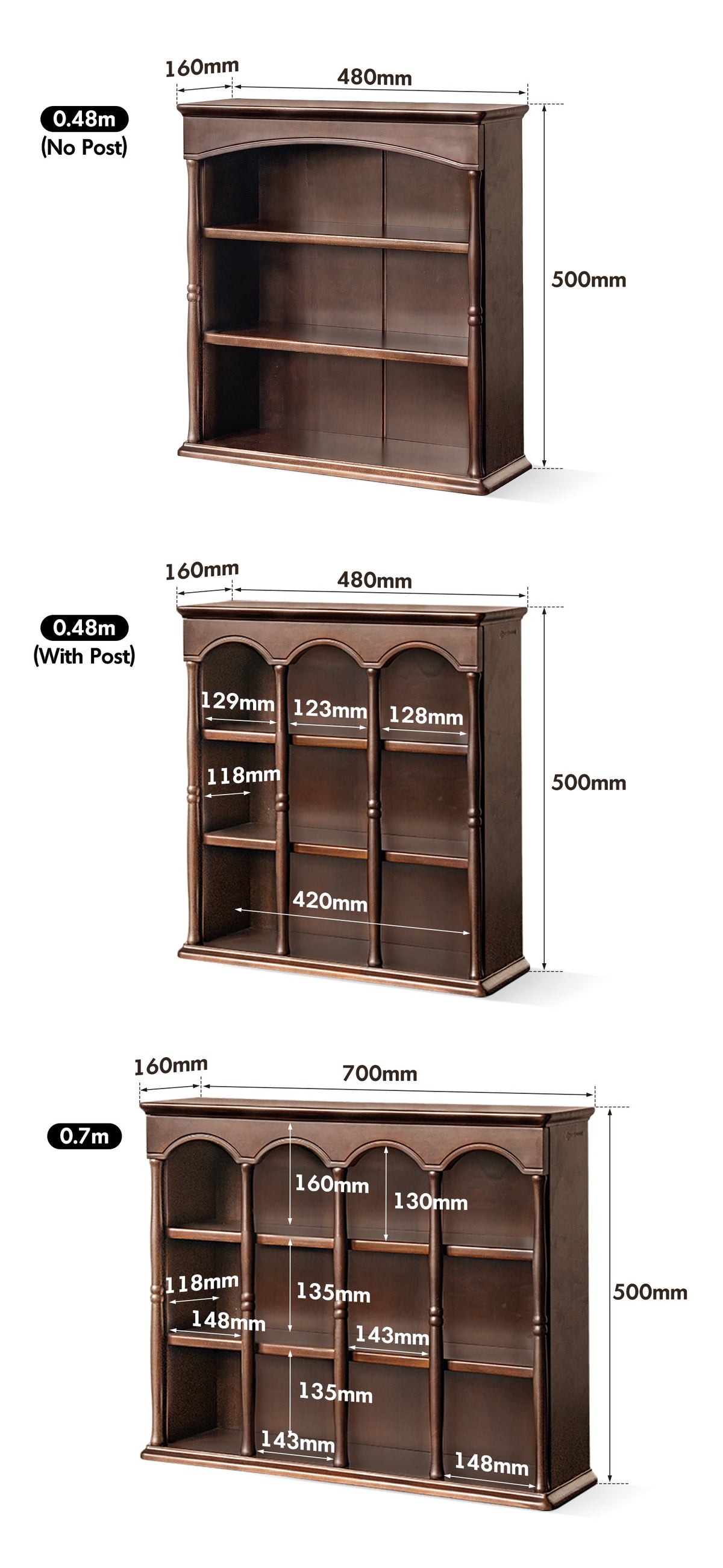 dimension detail diagram of Vintage Boxwood Wood Cup Shelf VERA