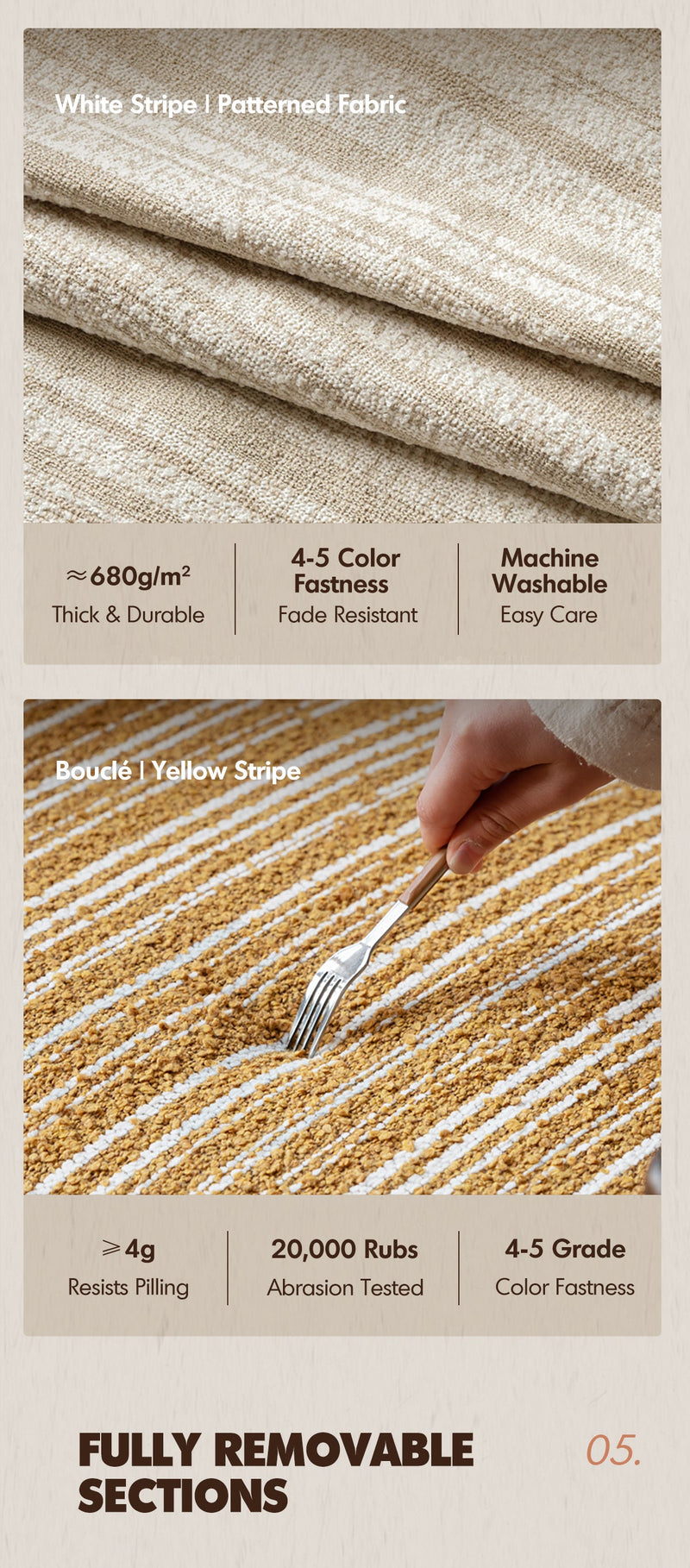 more product details and feature of Cream Fabric 3 Seater Sofa MOCHI