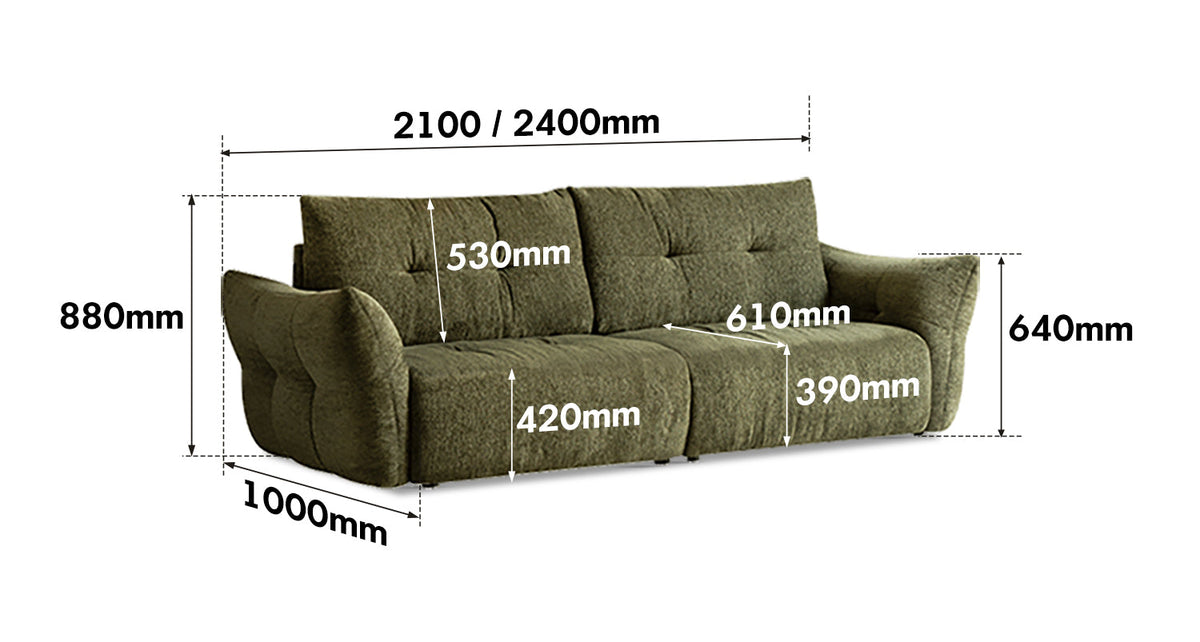 dimension detail diagram of Cream Fabric 3 Seater Sofa MOCHI