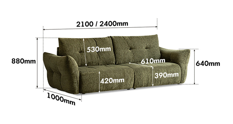 dimension detail diagram of Cream Fabric 3 Seater Sofa MOCHI