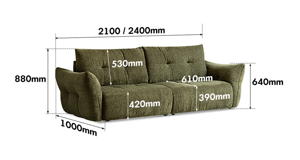 dimension detail diagram of Cream Fabric 3 Seater Sofa MOCHI