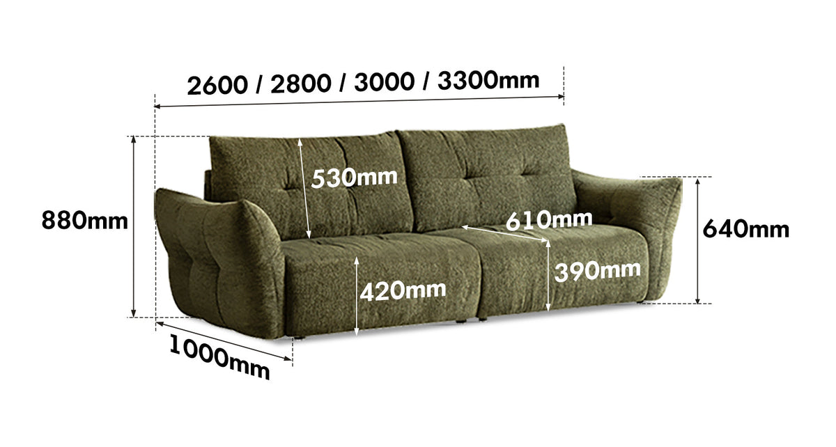dimension detail diagram of Cream Fabric 4 Seater Sofa MOCHI