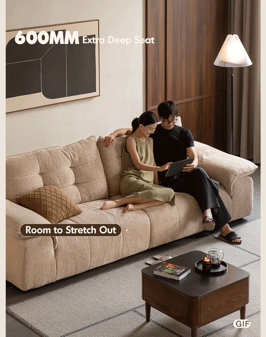 Cream chenille velvet fabric 4 seater sofa coconut color swatches.