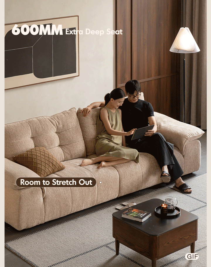 Cream chenille velvet fabric 4 seater sofa coconut color swatches.
